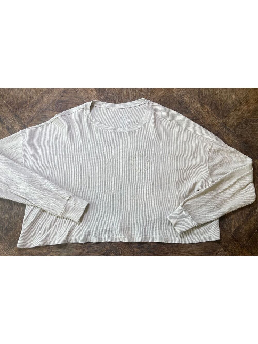Set active waffle pattern cotton long sleeve tan oversized crop shirt size M